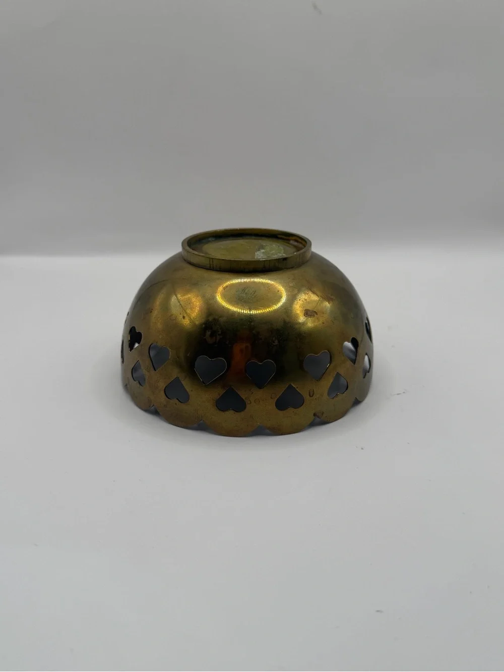 Vintage Brass Heart Cutout Scalloped Bowl Trinket Catchall Cottagecore